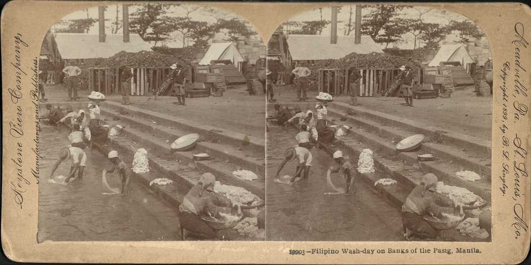 Filipino Wash-day on Banks of the Pasig, Manila.
